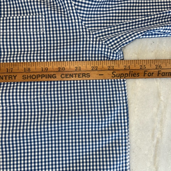 MENS IZOD LONG SLEEVE BUTTON DOWN NAVY BLUE GIHAM NON IRON WRINKLE FREE LARGE - Picture 7 of 7